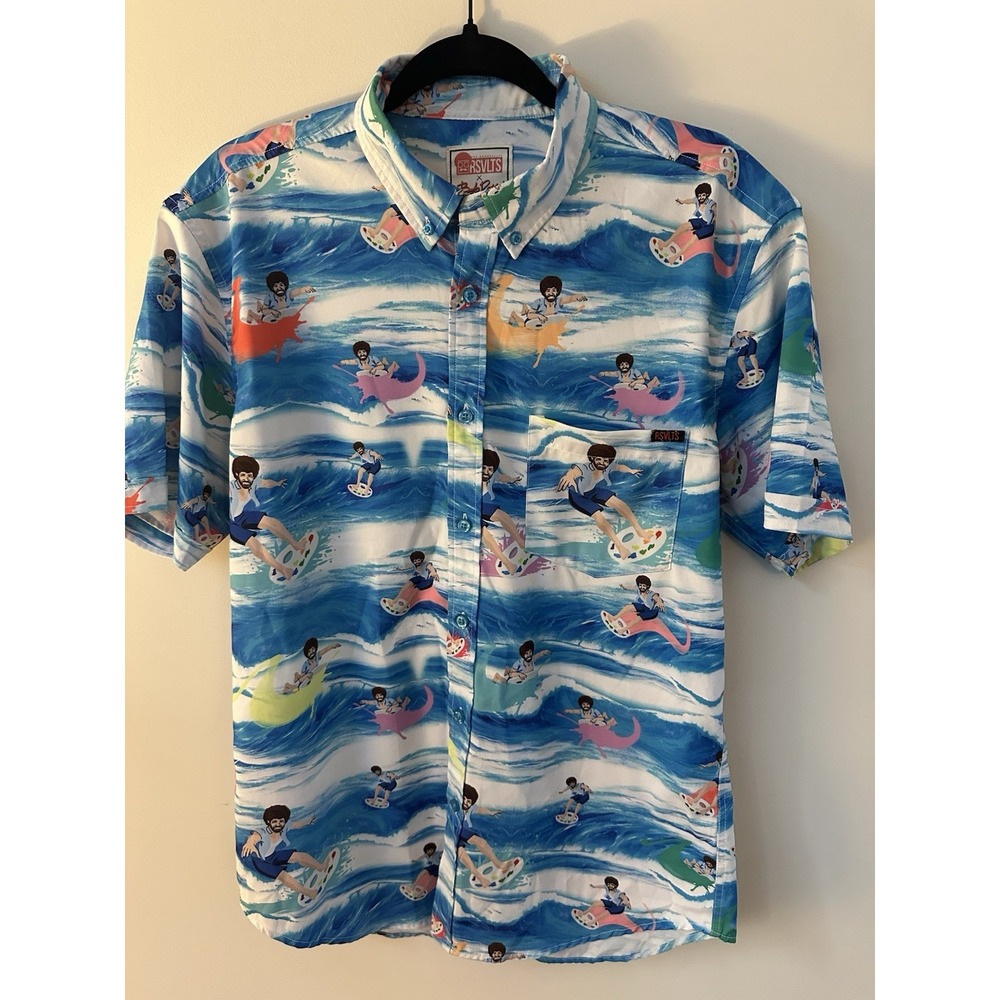 Medium RSVLTS Bob Ross Surfs Up KUNUFLEX  Hawaiian Shirt Limited Edition